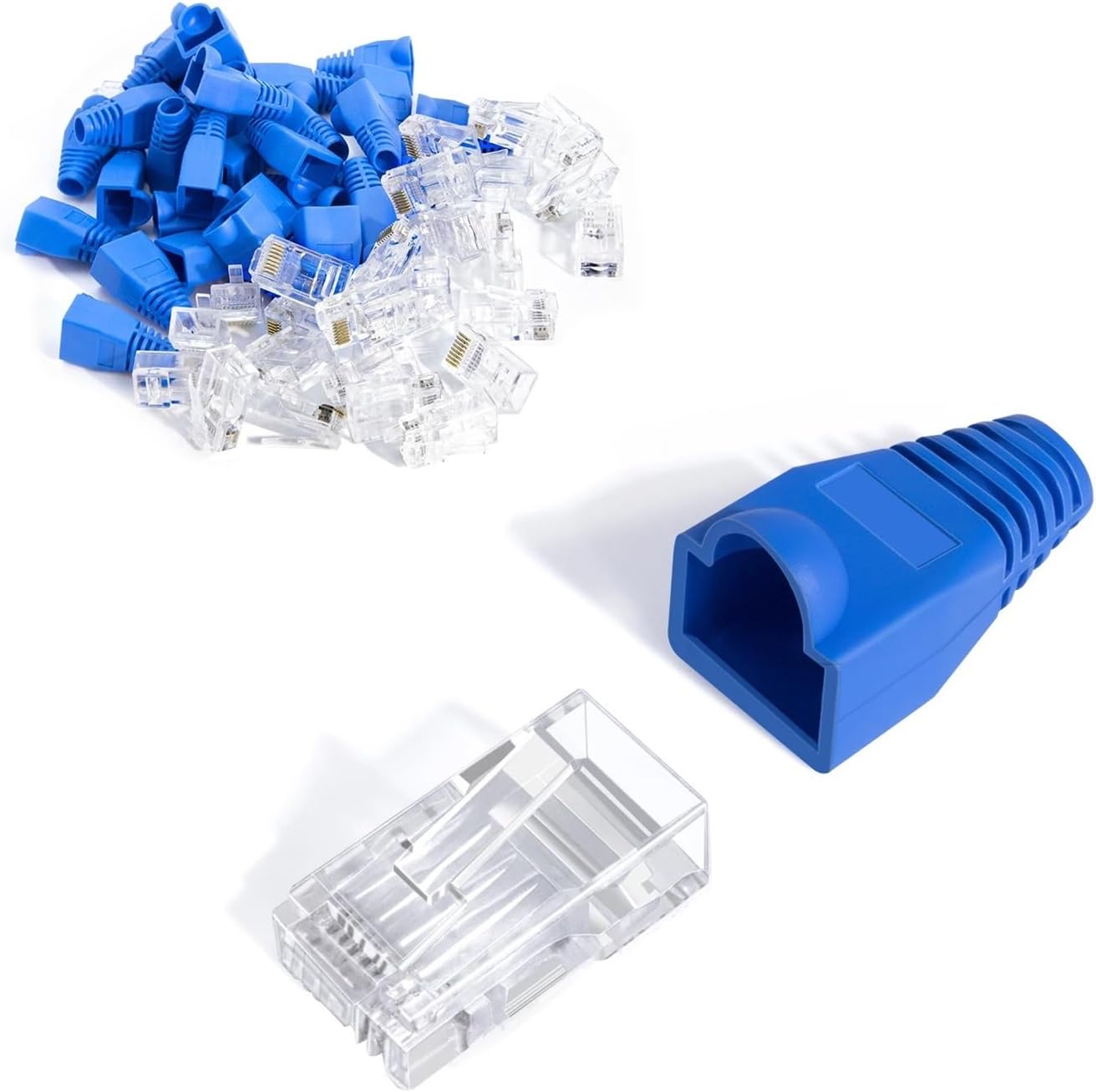 50pcs RJ45 Cat6 CAT5E Unshielded Straight Through Connectors and Strain Relief Boot Kit Plated 8P8C RJ45 Modular(Unshielded)