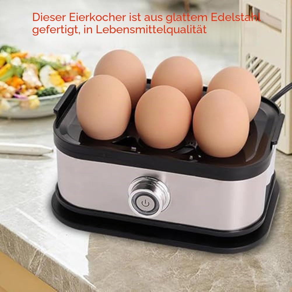 6-in-1 Eierkocher aus Edelstahl, Eierkocher mit automatischer Abschaltung, 6 Eierkapazität, spülmaschinenfest, herausnehmbare Tabletts (europäische Vorschriften)