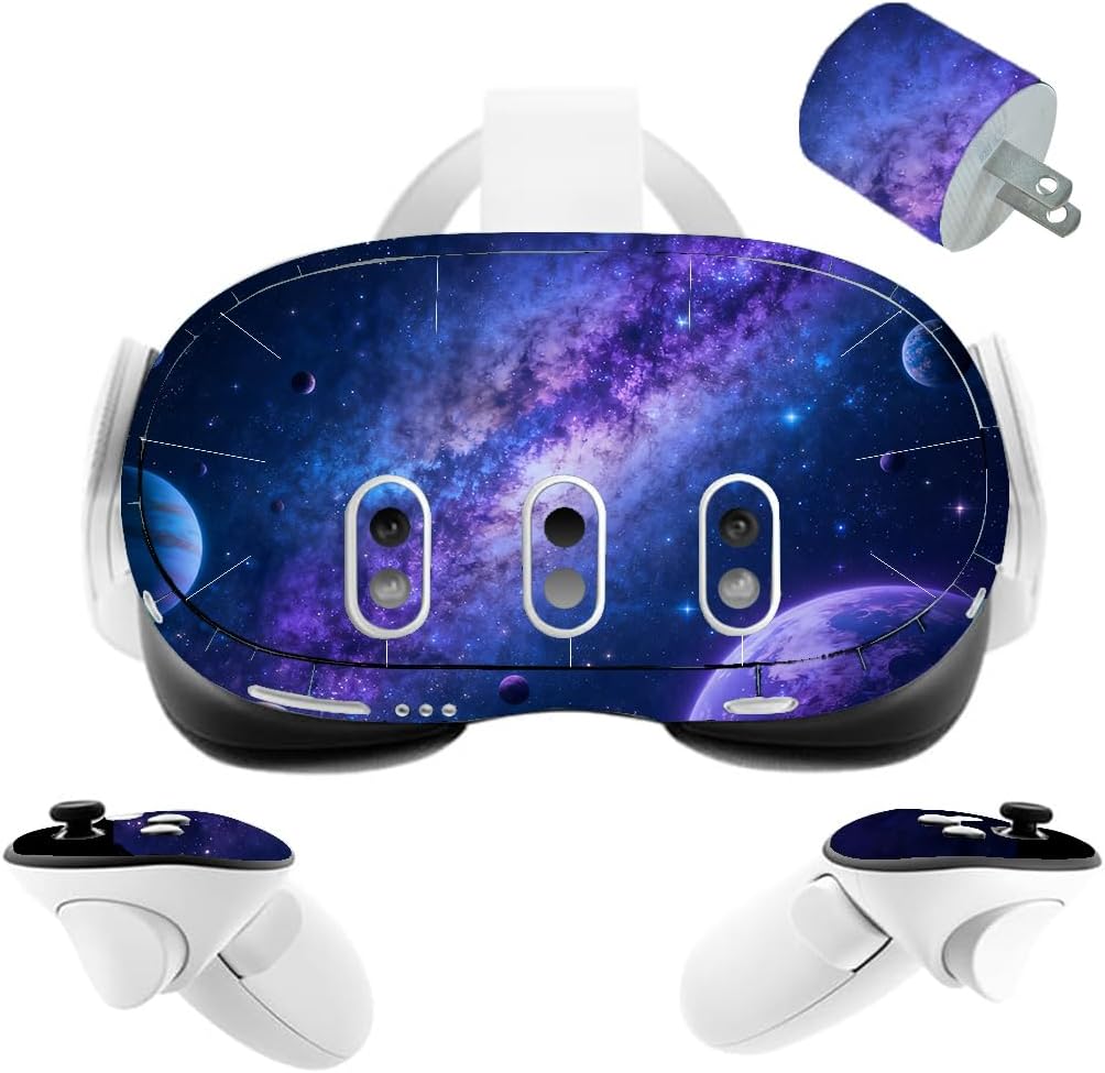 VR Headset Galaxy Helmet Skin and Accessories Stickers Kit Compatible with Quest 3 Skin Vinyl Protective Cover Decal Compatible with Oculus Quest 3 (Beating Galaxy)