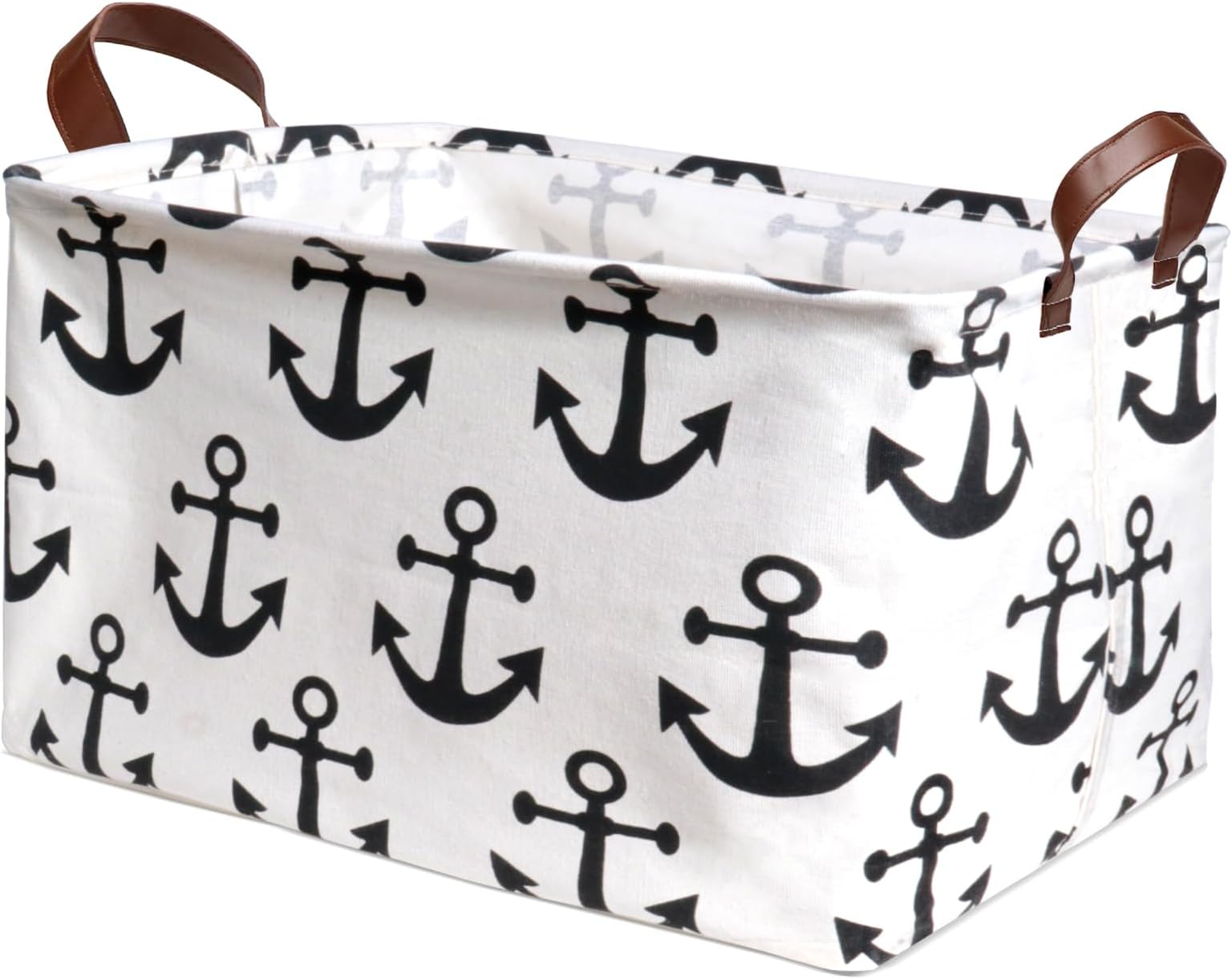 Laundry Basket Canvas Collapsible Storage Basket with Handles Children's Storage Basket for Home, Books (Anchor)