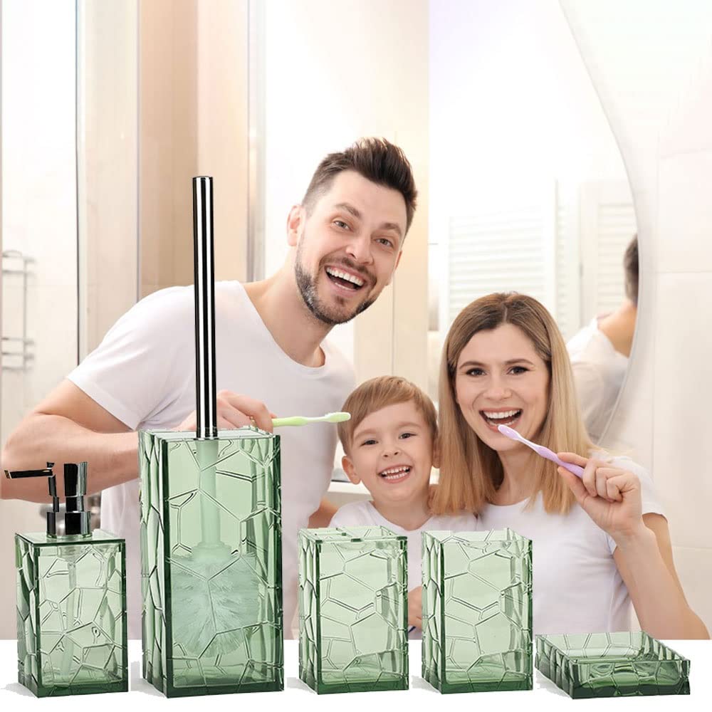 DSMYYXGS 5 Piezas Juego de Accesorios para Baño en 3D Acrílico - Porta Cepillos de Dientes, Jabonera, Dispensador de Jabón, Vaso para Enjuague Bucal, Arbusto de Baño (Color : Green)