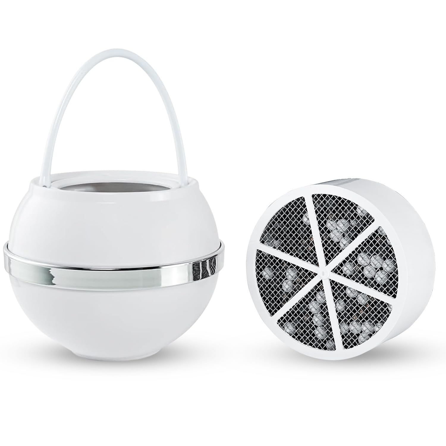 Crystal Quest Bath Ball & Replacement Filter Cartridge Bundle - Water Filter System-Reduce Contaminants for Softer &Smoother Skin-Effortless & Quick Installation| Bundle and Save (White)