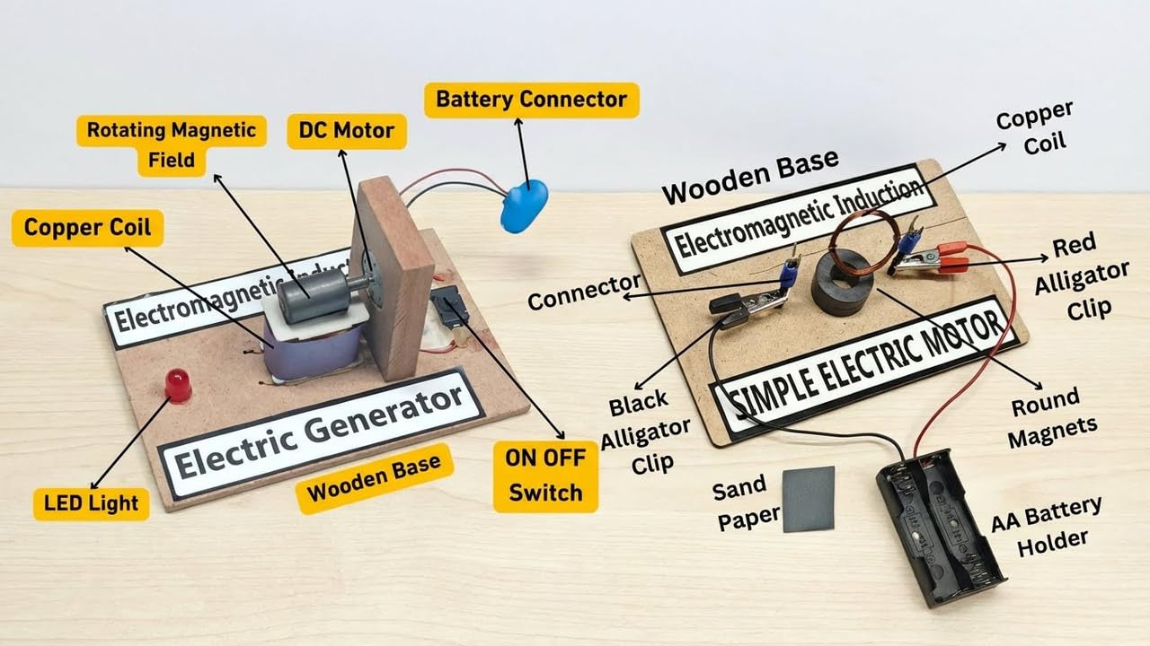 ESPtronics Readymade Simple Magnet Electric Generator Motor Experiment Working Model – Faraday’s Law of Electromagnetic Induction Physics Science Project Kit for School Kids and Class 12 Students 3