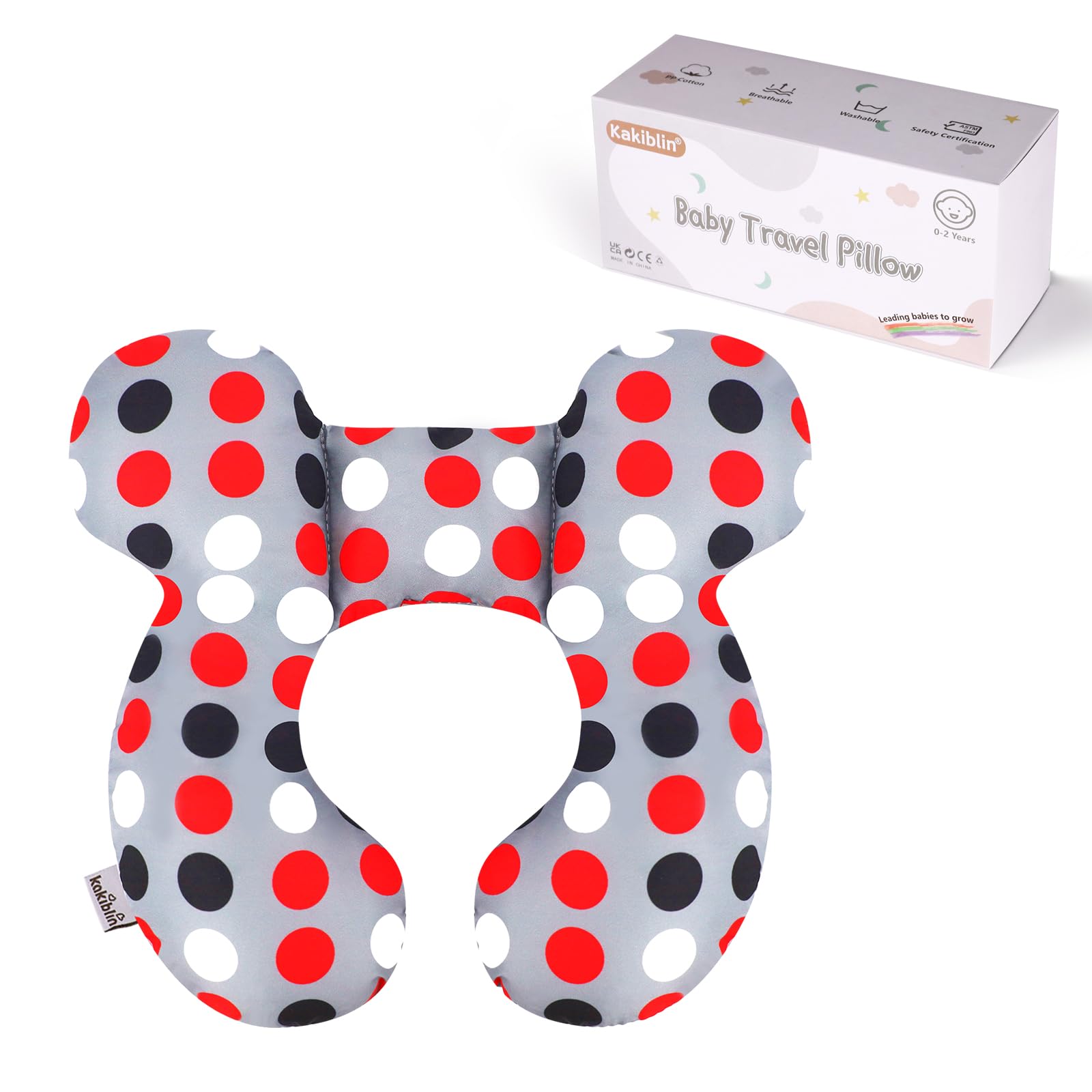 KAKIBLIN Baby Travel Pillow, Baby Neck Pillows for Car Seat,Upgraded Babies Head Pillow, Head and Neck Support for Car Seat, Pushchair,Travel (Grey