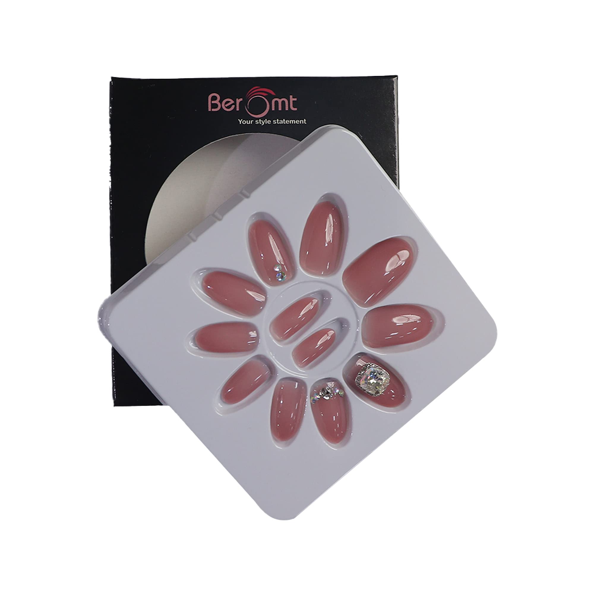 Beromt Press On Nails Set Of Full Fake Nails With Beautiful Prints For Bridal and Party - BFN758BPN