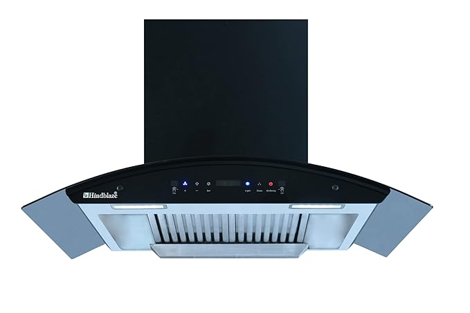 Hindblaze Titanium Auto 90 cm 1300 m3/h Suction Capacity Hand Sensor, Touch Control, 3G Heat Auto Clean With Baffle Filter Wall Mounted Kitchen Chimney (Black)