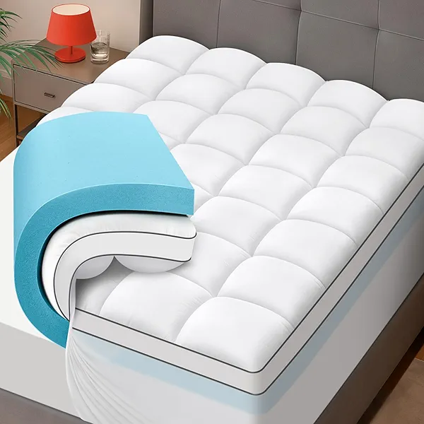 JURLYNE Dual Layer 4 Inch Memory Foam Mattress Topper Twin XL Size - 2 Inch Cooling Gel Memory Foam & 2 Inch Thick Pillow Top Mattress Pad Cover - 39x80 Inch