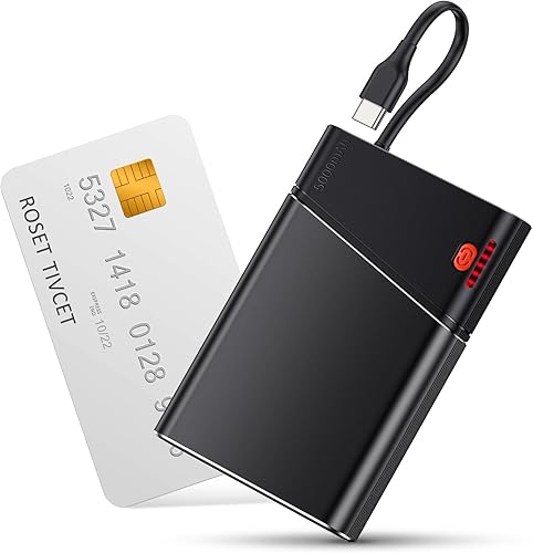 Miniatura 2 de Banco de energía de 5000 mAh con cable USB-C integrado, carga rápida, cargador portátil compacto y delgado para iPhone 141516, Samsung S24 con