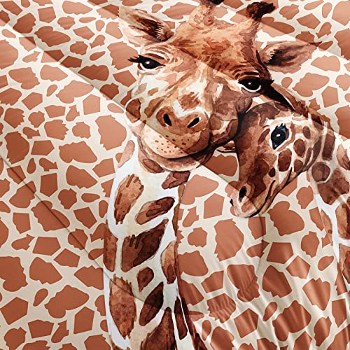 Bailipromise Giraffe Comforter Set Queen Size Kids Animal Print Bedding Set Cartoon Giraffe Comforter For Girls Boys Watercolor Duvet Set With 2 Pillow Shams Lightweight Microfiber For All Seasons #TOP4
