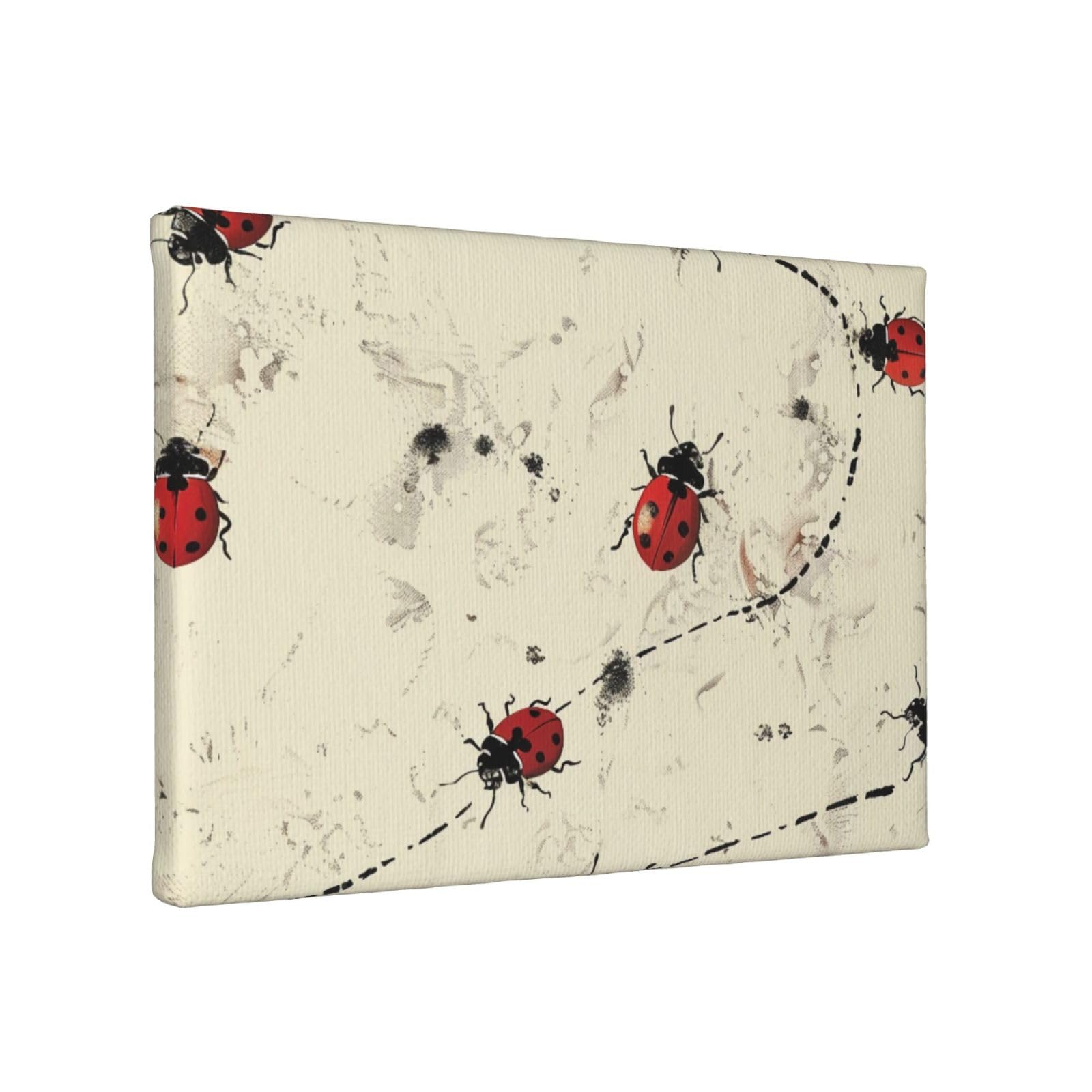 YKLJG Art Ladybug Tracks print Printed Wall Art Canvas Painting 30x20 CM Wooden Framed Picture Painting Artwork Prints for Bedroom Kitchen Home Office Decor