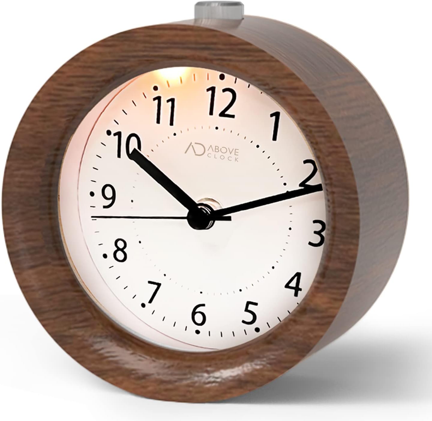 Wooden Alarm Clock Bedside, No Ticking Bedside Clock with Snooze and Night Light Function, Analogue Clock Battery Powered for Bedroom, Home, Kitchen, Travel, Brown