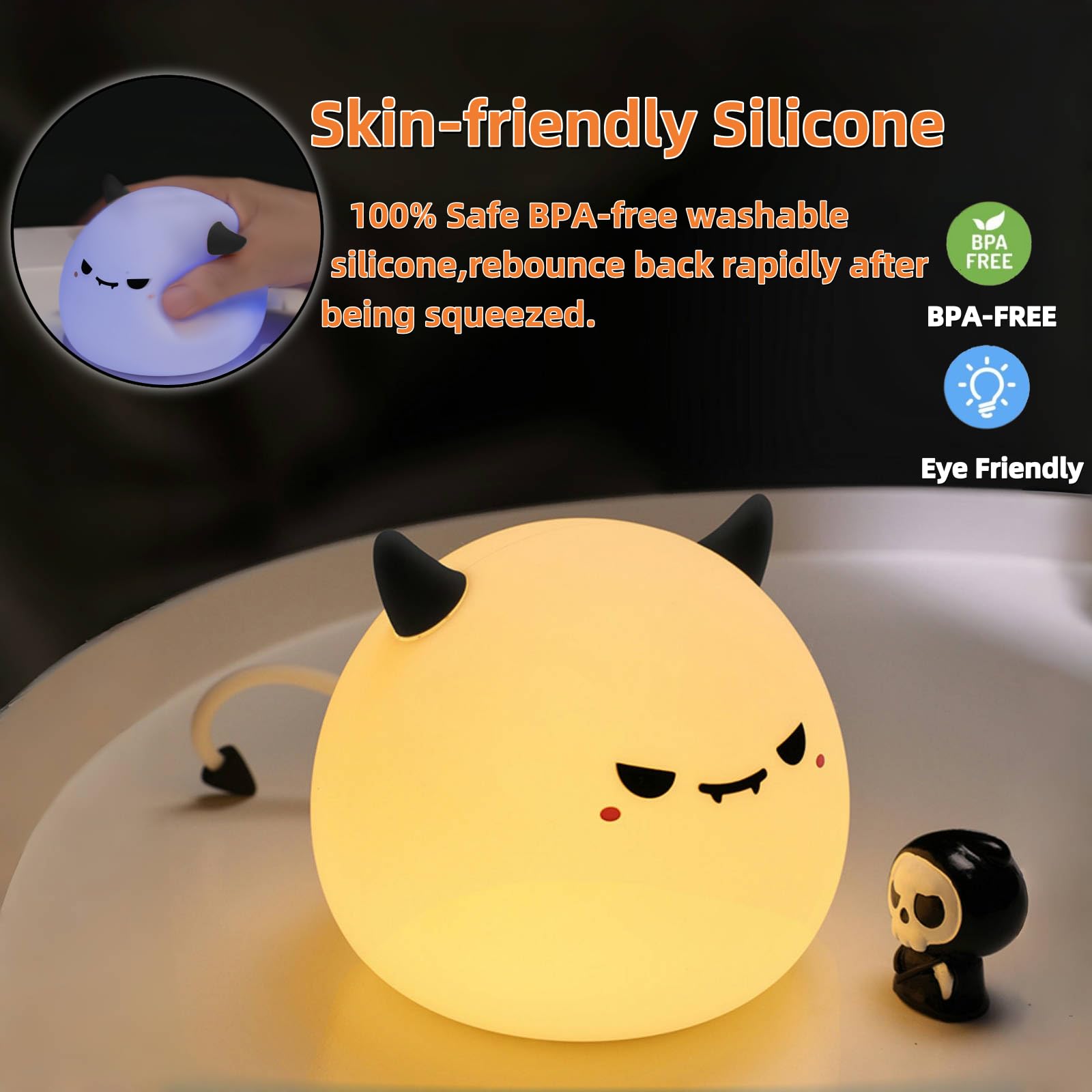 Simpatica luce notturna per bambini, in morbido silicone, 3 livelli, dimmerabile, ricaricabile, ricaricabile, per allattamento, lampada da comodino per neonati e bambini