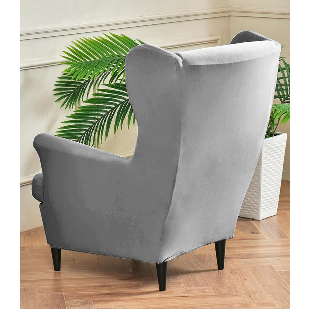 Funda for sillón con Orejas Impermeable, 2 Piezas con Funda de cojín en T, Funda elástica for sillón de Color sólido(Gris Clair)