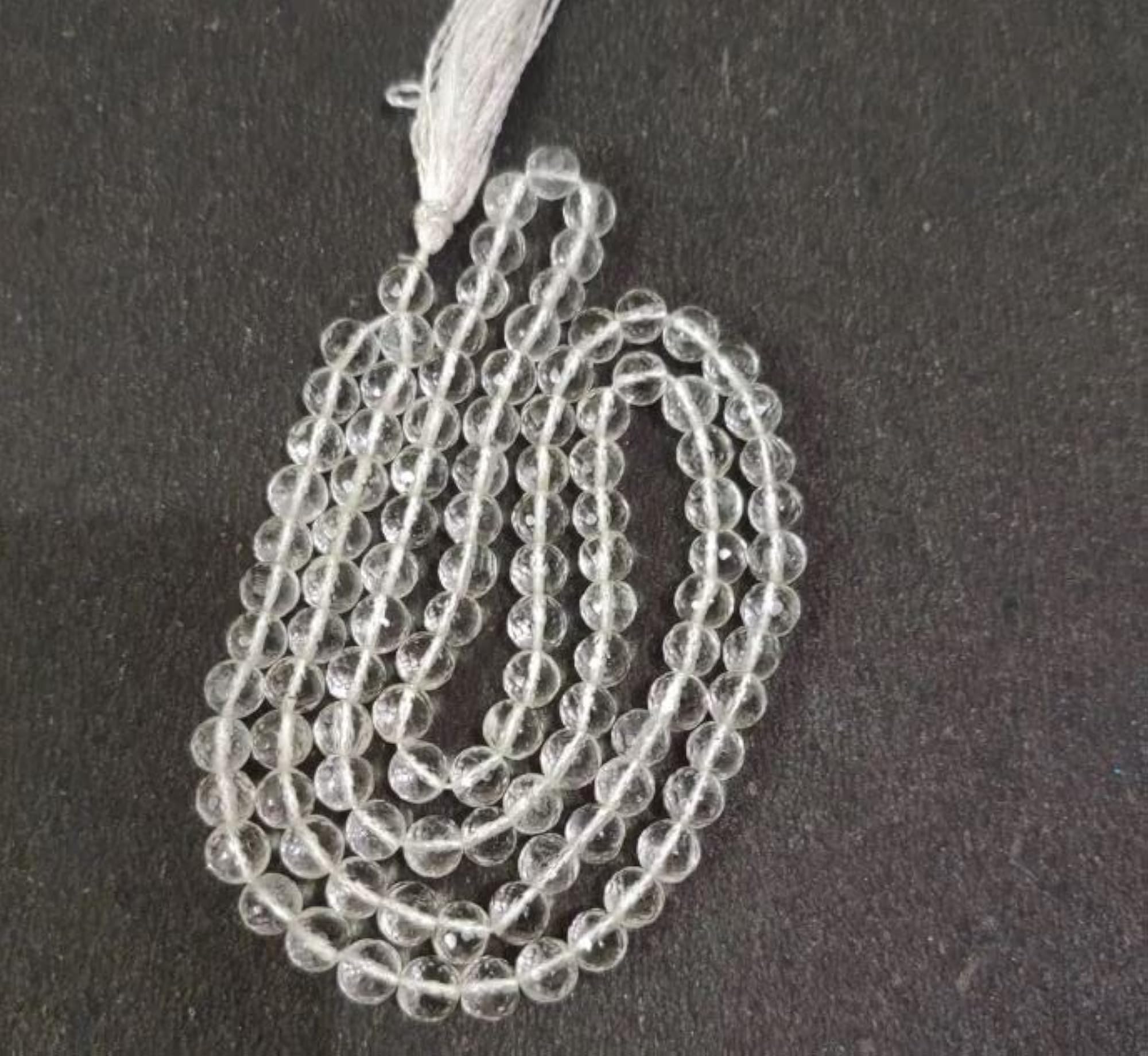 10mm Diamond Cut Sphatik Mala, Natural Crystal Bead Rosary