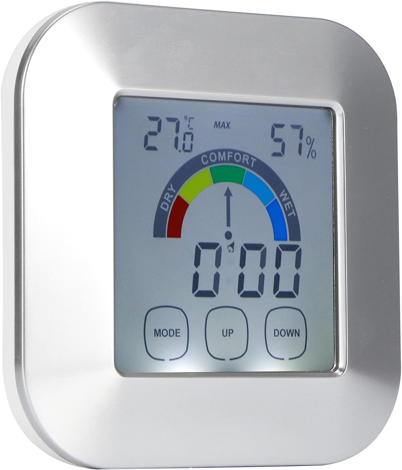 Thermometer Hygrometer Alarm Clock with LCD Screen, Air Comfort Indicator, Touch Screen Function, for Home Office Use