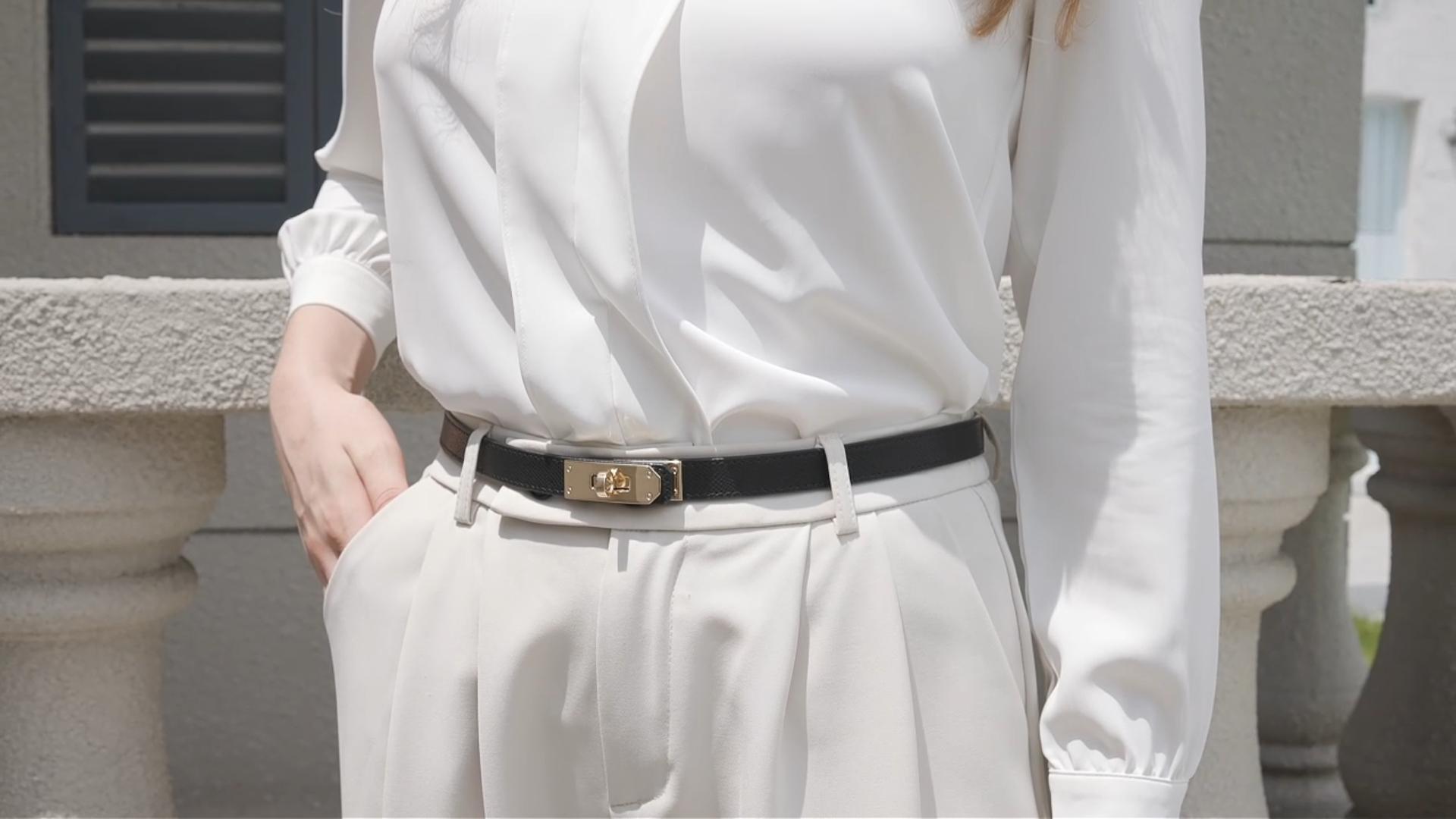 ladies thin belts for dresses Fianmy Women Skinny Leather Belt - Adjustable Dress Belt with Gold Buckle Style:SN0042D03