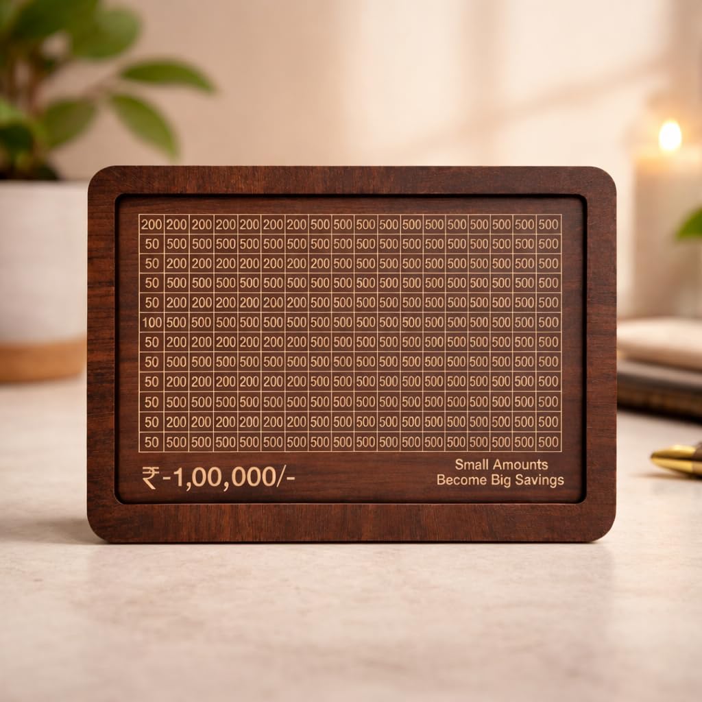 Wooden Piggy Bank with Numbers | Money Saving Box for Adults & Kids (1 Lakh / 100000 Challenge) | Minimalist Coin Box | Savings Gullak for Home & Office