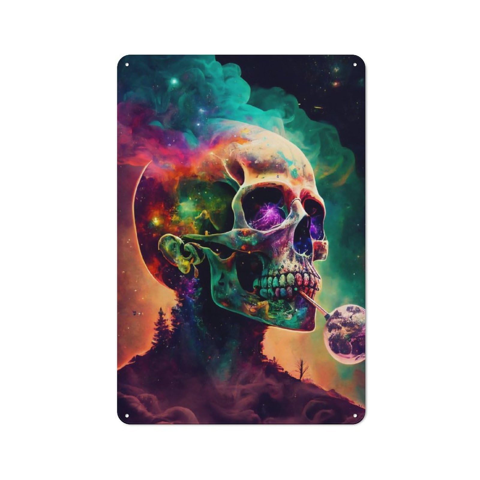 Junmoney Psycho Skull Vintage Tin Sign 30X20cm With For Home Office Or Studio, For Home Office Decor Fans Refreshing A Room In Autumn