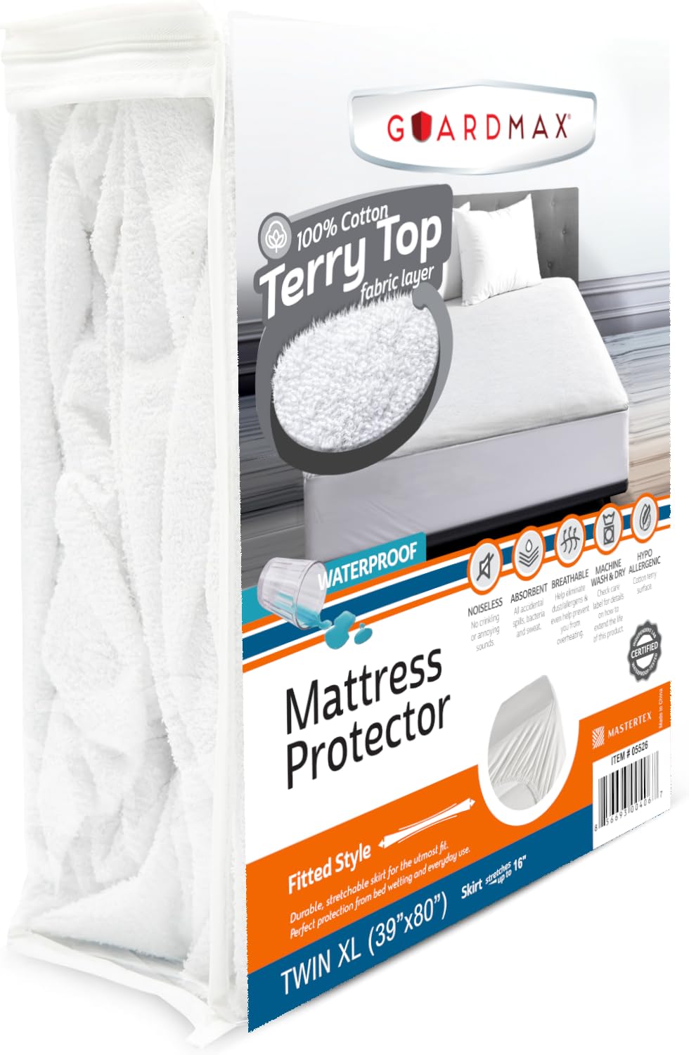 Guardmax Terry Cotton Twin XL Size Mattress Protector - Waterproof & Dust Mite Proof Mattress Cover with Stretchable Pockets - Soft, Comfortable, & Noiseless Waterproof Fitted Sheet.(39 x 80 x 13) โ image 1
