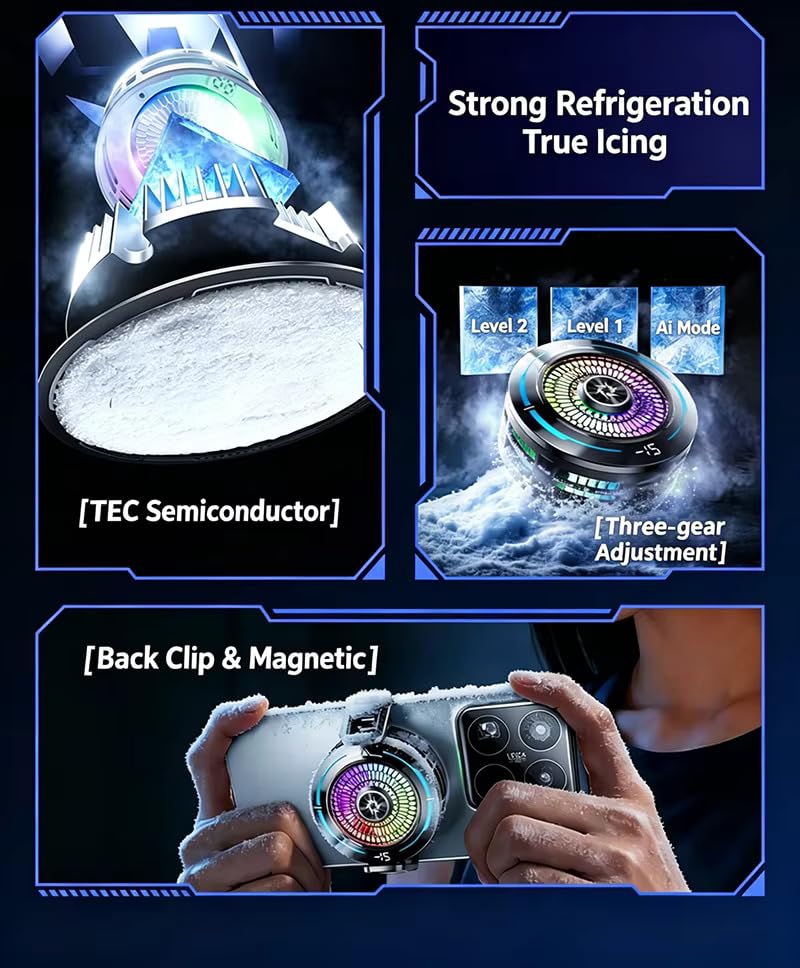 Image of Cubonic SL91 Mobile Game Phone RGB Cooler Semiconductor Heatsink with 3 Gear Speed(P2, P1, AI), LED Temperature Display, Type C Radiator Radiator for Gaming /Streaming /Editing