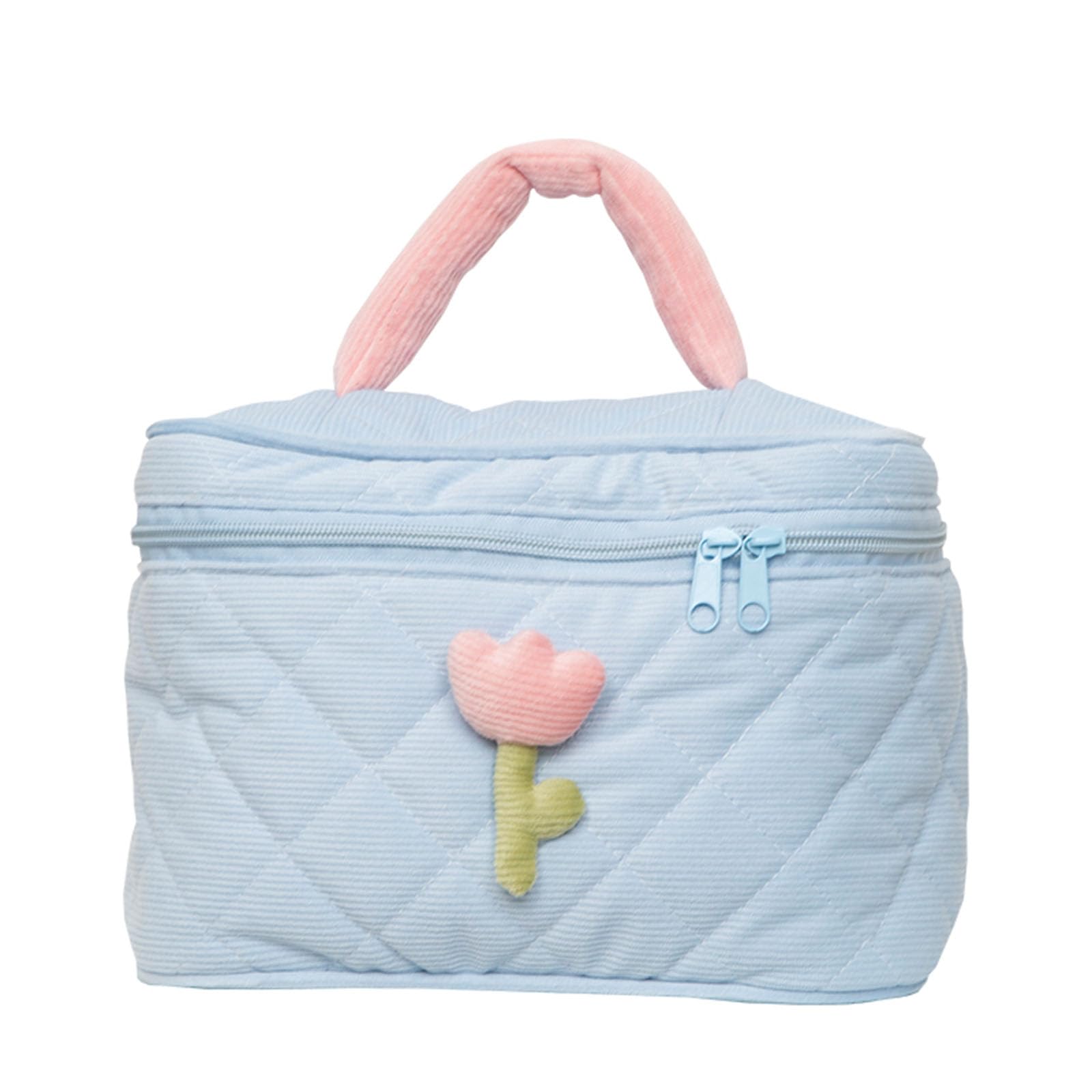 Psdndeww Women's Tulip Flowers Pouch Large Capacity Travel Cosmetic Bag Corduroy Zipper