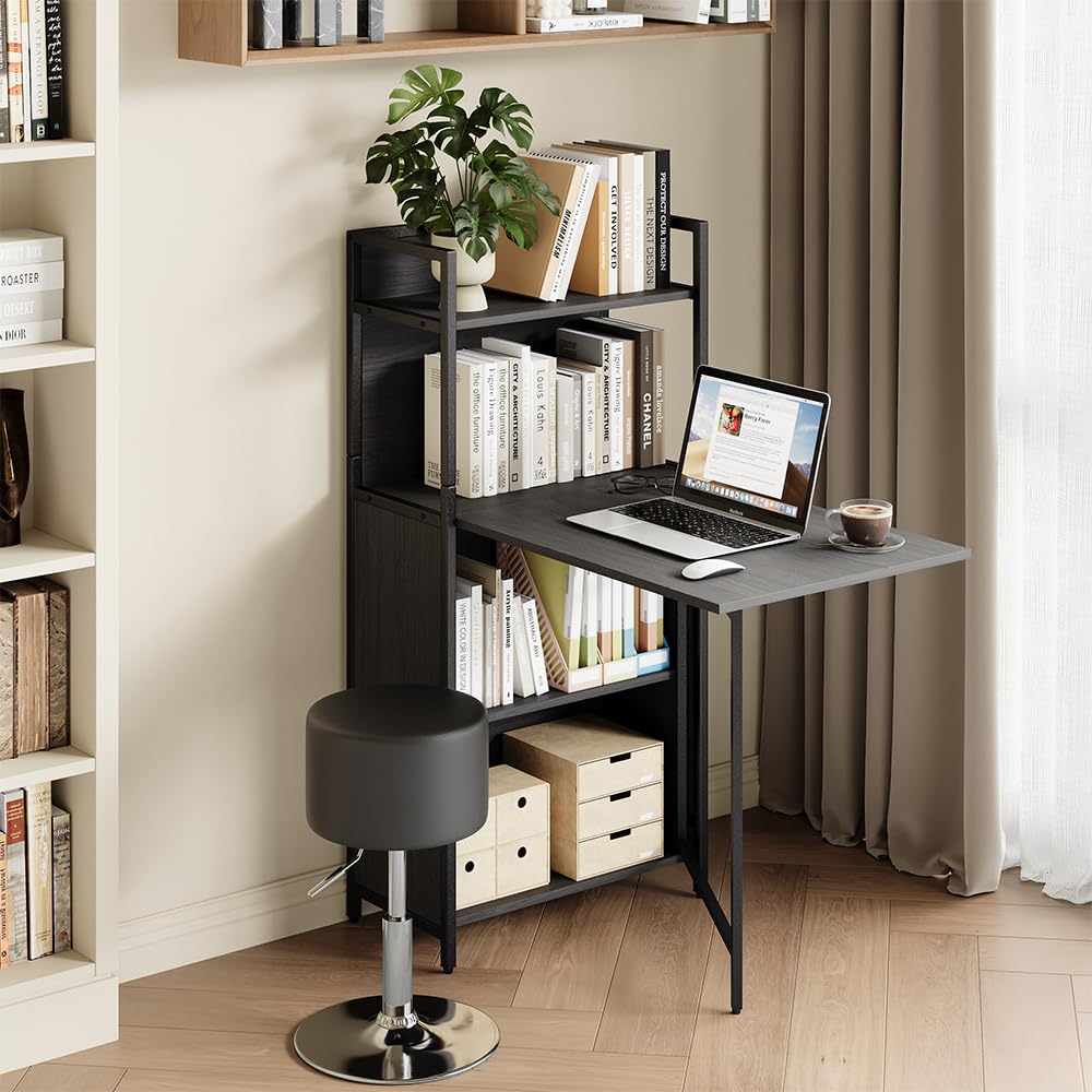 Vicco Bureau Savio, Noir, 30-100 x 57 cm avec Plateau de Table Pliant, utilisable comme Table Murale Rabattable avec Surfaces de Rangement