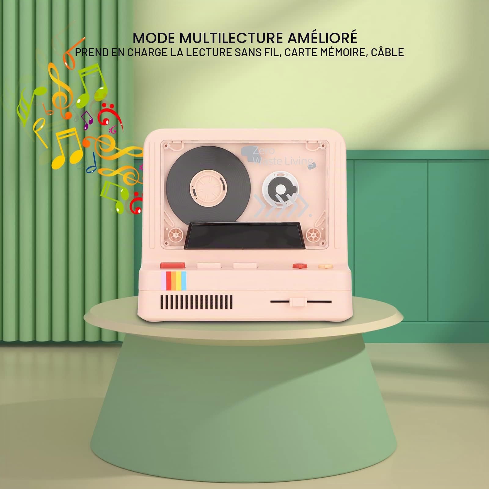 Lecteur de Cassette Audio Bluetooth pour Voiture, Haut-Parleur de Cassette Portable, Son Stéréo, Lecteur de Bande Musicale Multifonction avec Veilleuse Rythmique Aromathérapie (Rose)