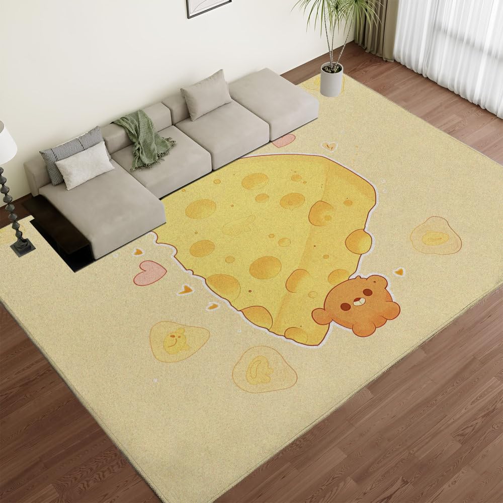 Tapis de salon grand 80x160cm antidérapant jaune facile à nettoyer
