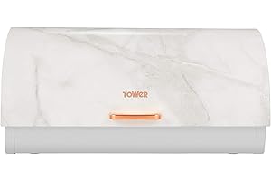 White Marble Rose Gold Roll Top Bread Bin with Mirror Finish