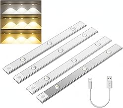 (Pack of 4, USB Rechargeable 40cm LED Cabinet Light with Motion Sensor 1200 mAh Battery | 3 Adjustable Modes – Warm, Neutral & Cool White | Perfect for Closet, Cupboard & Kitchen Use