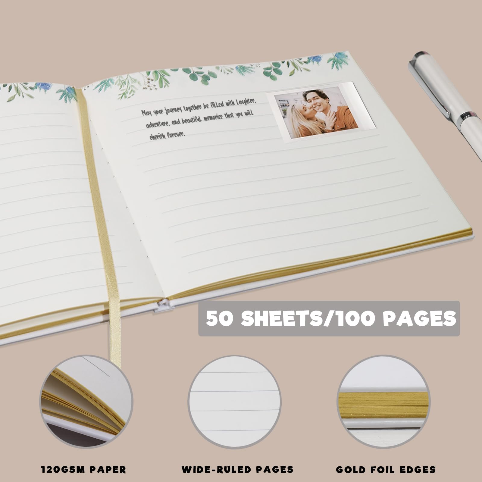 Gästebuch zur Hochzeit, Einschreibbuch für Hochzeitsempfang, Babyparty, Gästebuch Polaroid mit Goldfolie vergoldeten Kanten