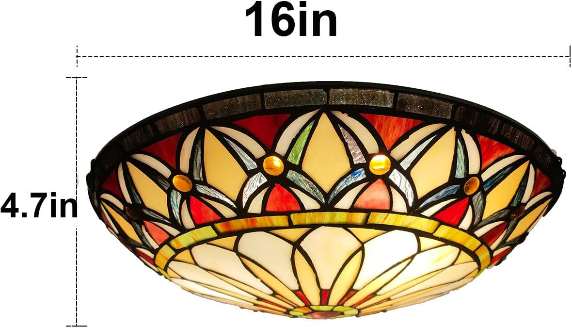 ARTZONE Tiffany Ceiling Lights, Stained Glass Ceiling Light 3-Lights 16 Inch Tiffany Flush Mount Ceiling Light for Bedroom Dining Living Room Entryway Foyer