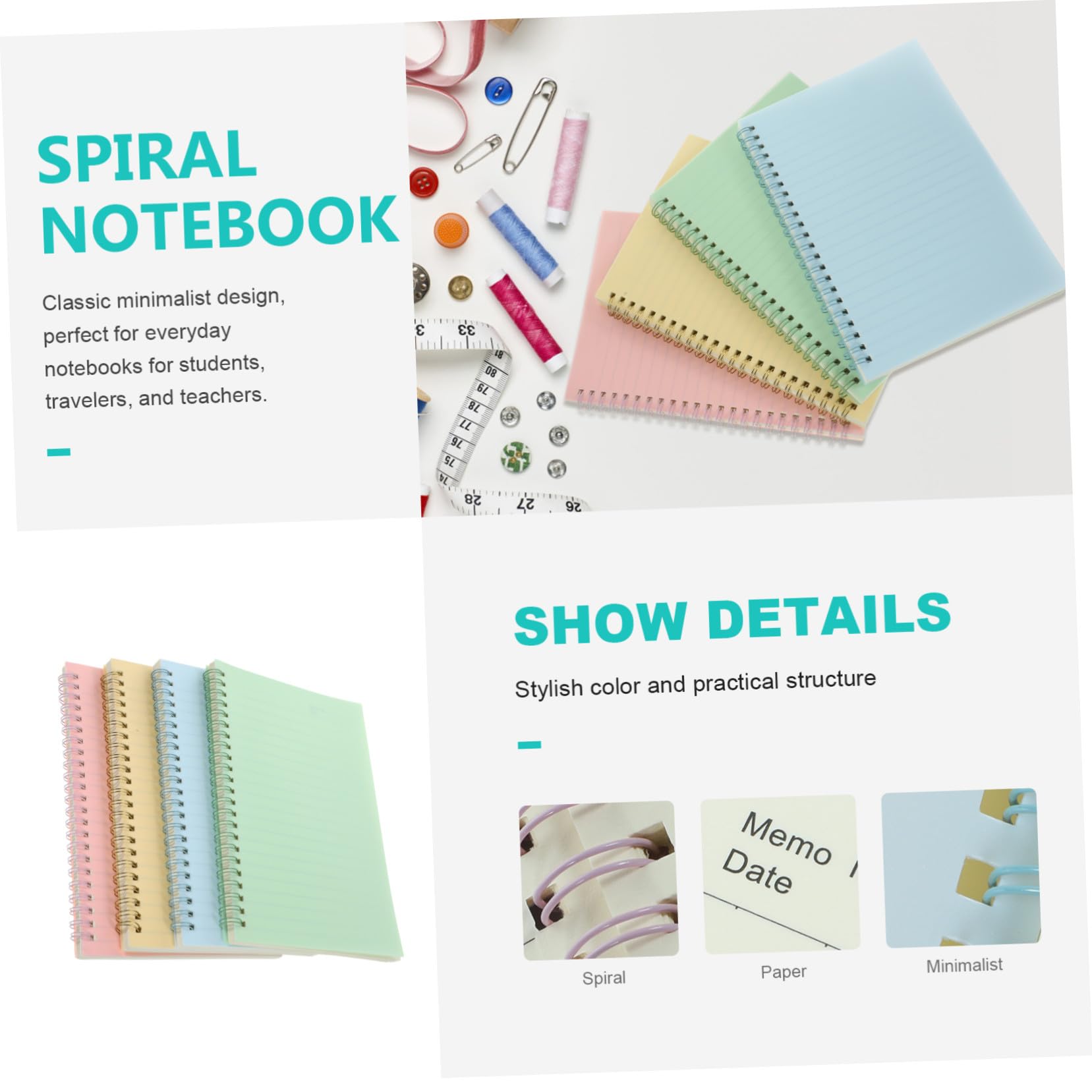 4 pezzi Quaderni Spirale Colorati per Ufficio Scuola Taccuino per Note Piano Settimanale e Organizzazione Personale