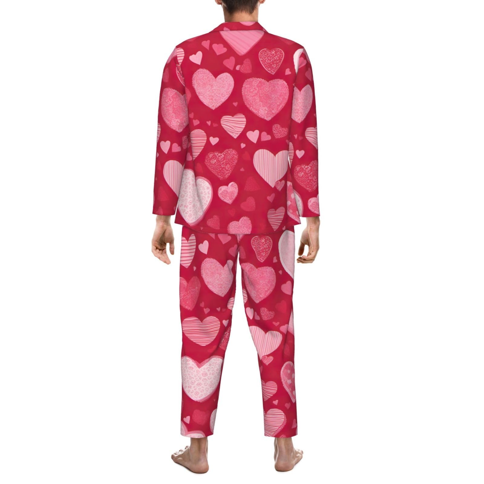Herren-Pyjama-Set, langärmelig, mit Valentinstag-Aufdruck, zweiteilig, Hauskleidung, bequeme Nachtwäsche
