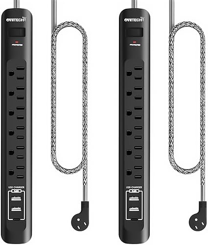 Paquete de 2 protectores de sobretensiones de regleta de alimentación  Cable de extensión de 5 pies con 6 salidas con 3 puertos USB (1 puerto USB