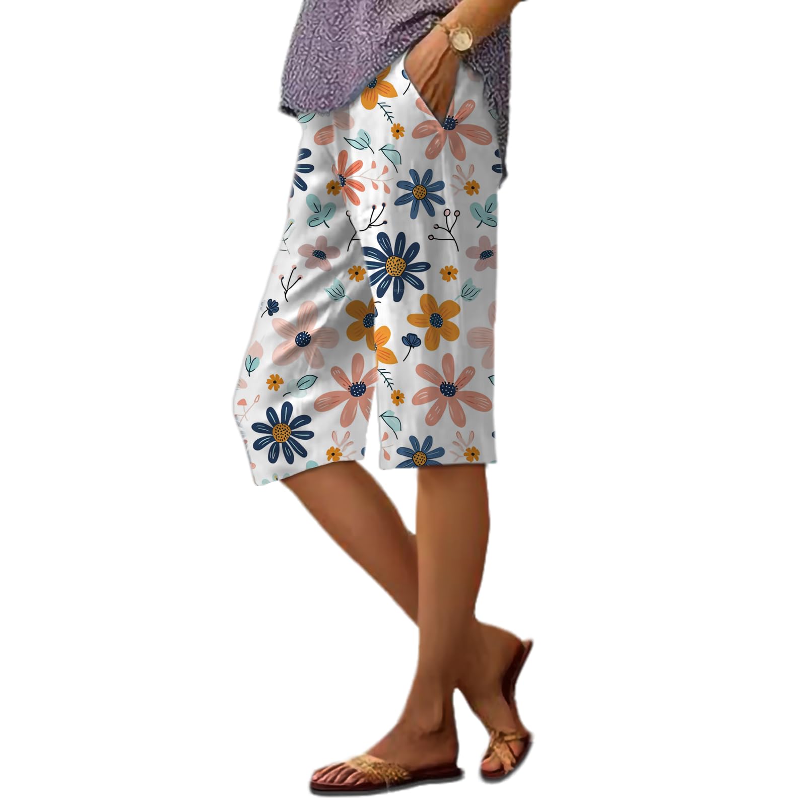 TBILILO Quick Dry Shorts for Women Business Casual Workout Summer Retro Hawaiian Baggy Capris Pants