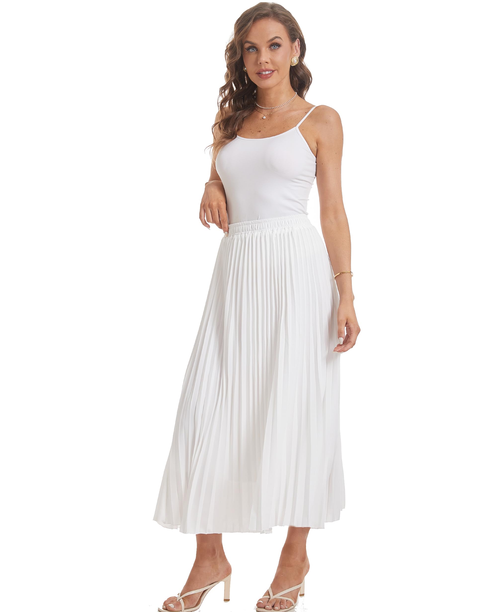 Elastischer Damenrock, hohe Taille, fließender Faltenrock, Chiffon, Swing, A-Linie, Strand, Maxirock