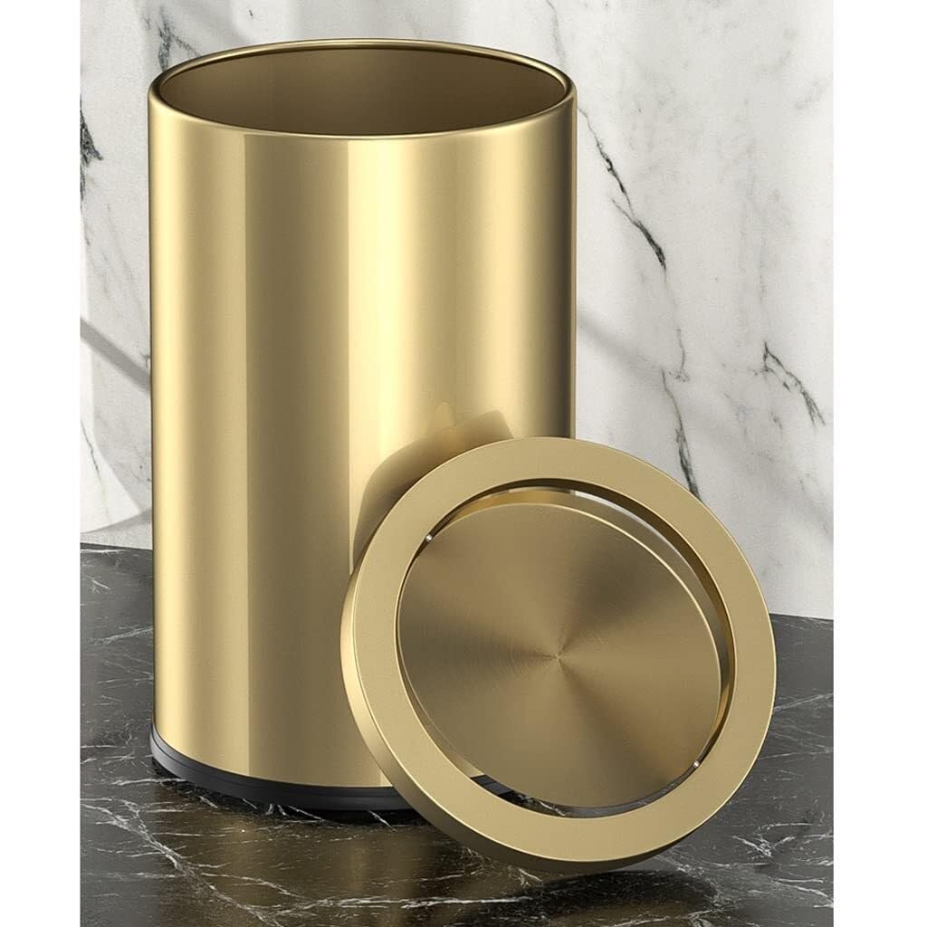 Gold Clamshell Stainless Steel 9L Trash Can, Commercial-Grade Rectangle Garbage Bin with Side Opening, Push-Type Design for Living Room, Bedroom, Kitchen, Office, and Balcony(Black)