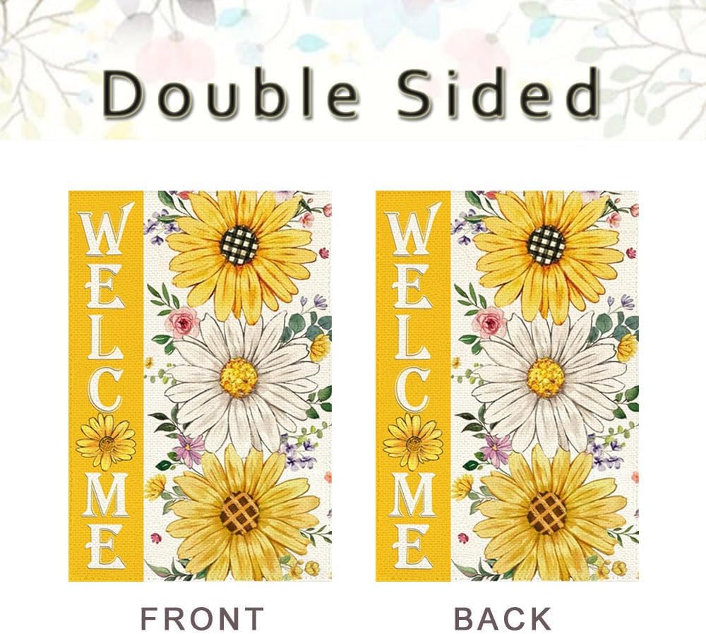 Spring Summer Floral Garden Flag 12x18 Inch Double Sided Outside Welcome Sunflower Daisy Seasonal Small Yard Flags Porch Frontdoor Outdoor Decoration - Image 6
