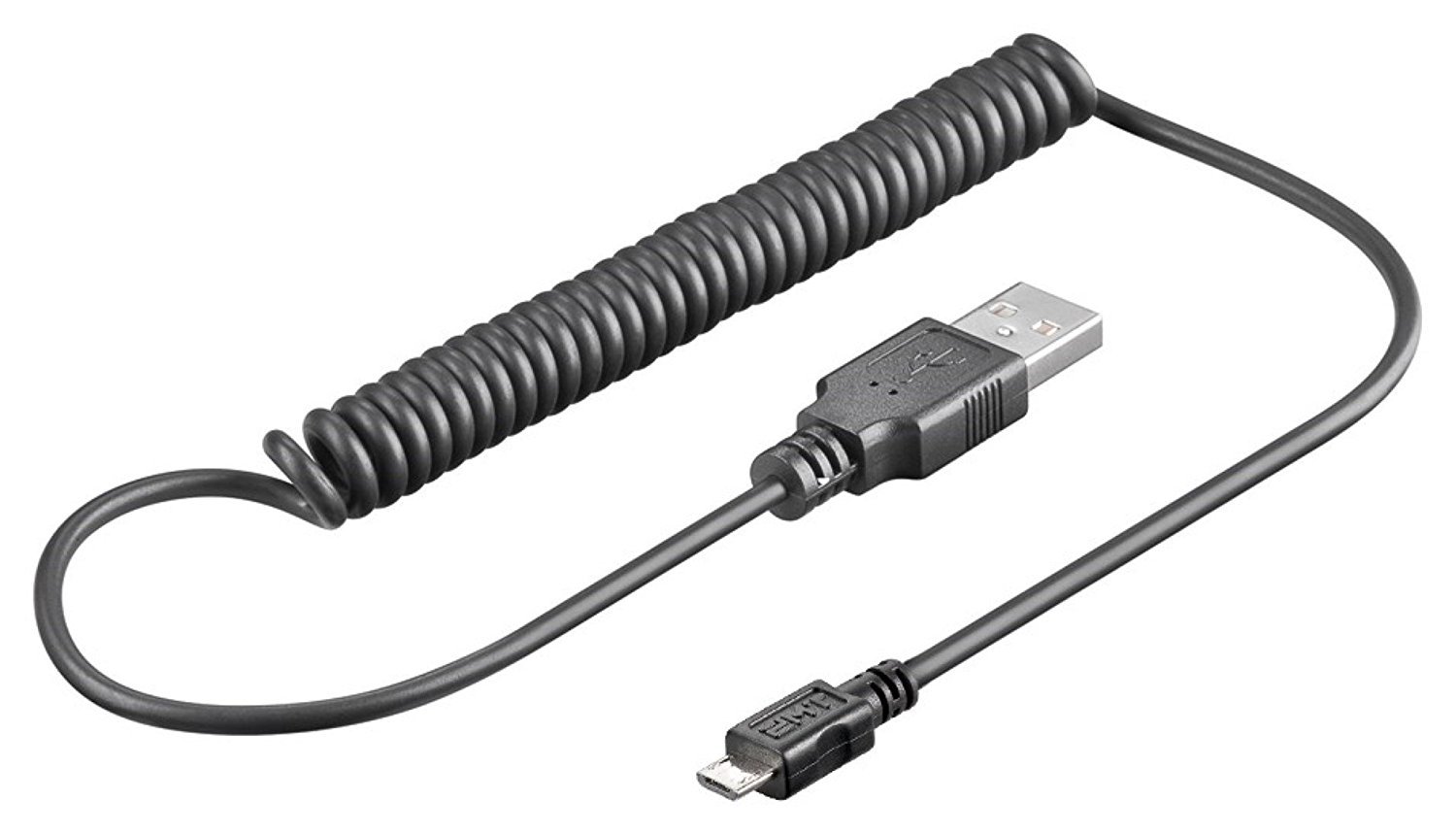 Micro USB spiral cable black 1m charging & sync cable for Android devices black