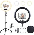 Large Ring Light with Stand, 19" Ring Light with 75" Tripod & Wheels, 6500K Dimmable Ringlight for ipad Phone Holder, Selfie Light for Live Tattoo Makeup Barber Video Recording Photography Lighting