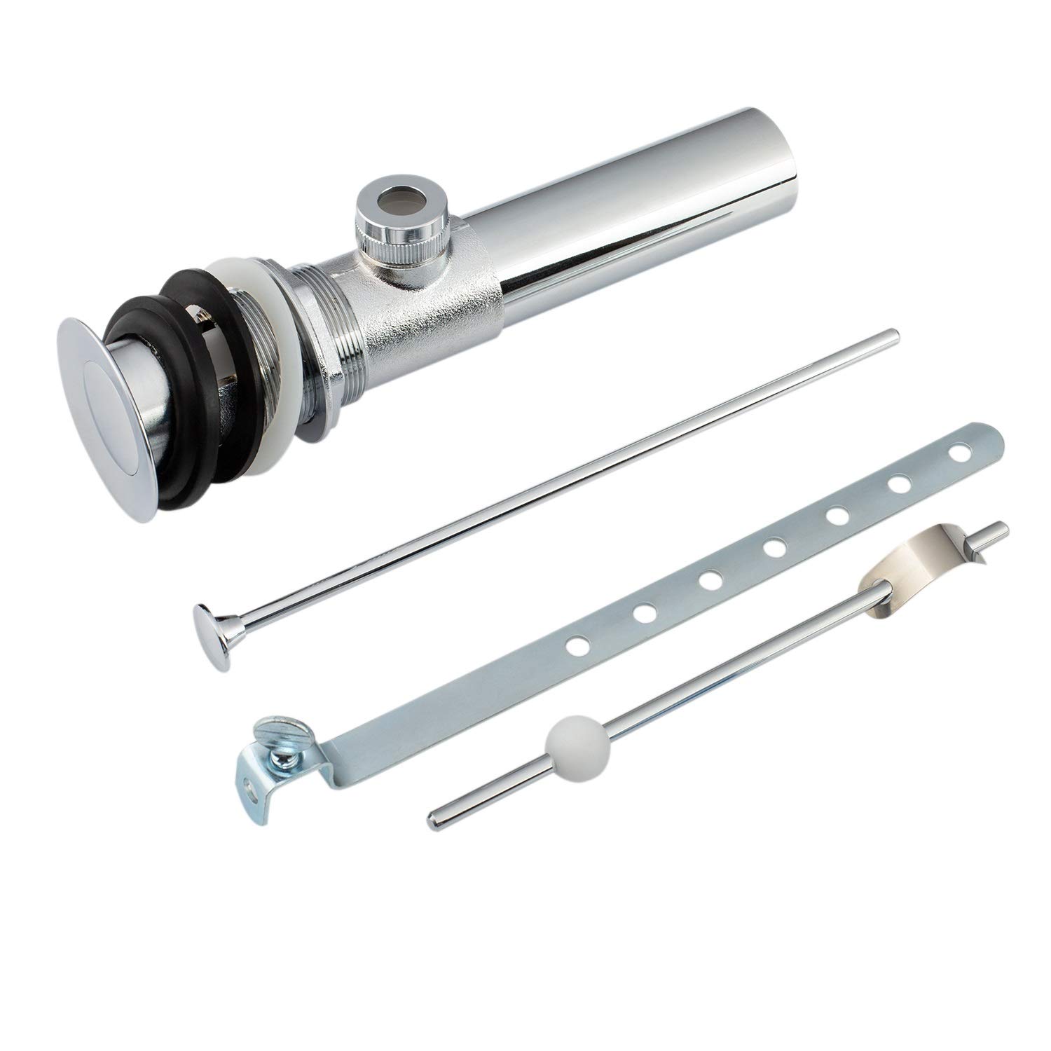 Artiwell Conjunto de tapón de drenaje desplegable para fregadero con barra de elevación y rebosadero, de latón macizo para lavabo de lavabo de baño, construcción de latón cromado