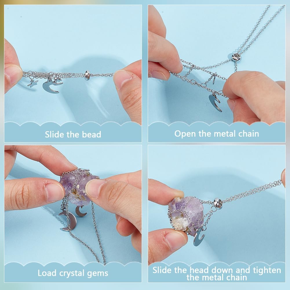 UNICRAFTALE 9Pcs 3 Styles Adjustable Crystal Necklace Holder Macrame Pouch Braided Gemstone Holder Pendant Necklace Making Adjustable Stone Chain with Crystal Ston Charms for Jewelry Making - Image 5