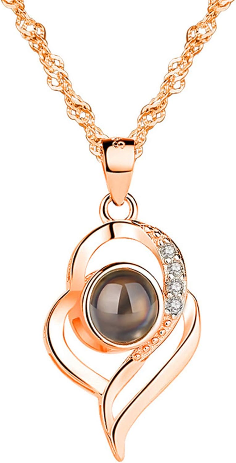 KnSam Necklace 100 Languages I Love You Silver Flowers Necklaces Birthday Gifts for Women