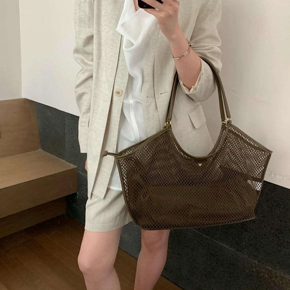 Crochet Tote Bag Women 2025 Summer Trendy Mesh Beach Bags Knitted Shoulder Purse Large Handbags Picnic Vacation - Image 2