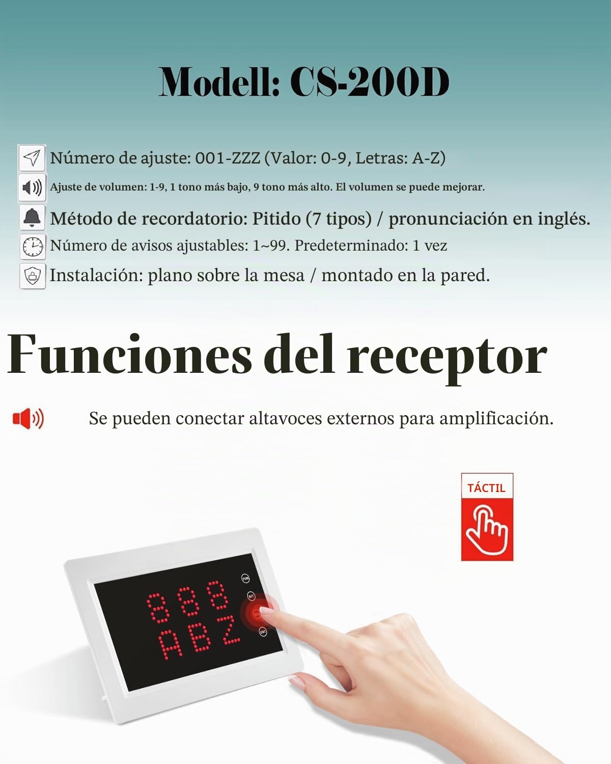 Sistema De Buscapersonas Inalámbrico, Botón De Llamada De Ancianos Sistema De Llamada De Cuidador para Residencias De Ancianos, Hospitales De Atención, Restaurantes (Monitor + 10 botón)