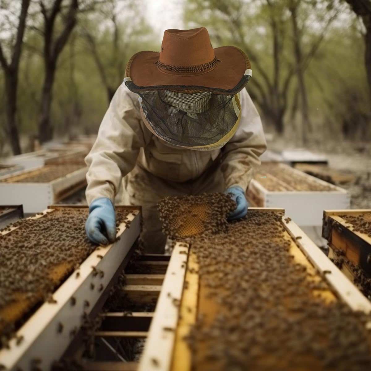 2 Pack Beekeeping Cowboy Hat, Beekeeping Hat with Veil Bee Veil Hat with Visibility Veil Professional Beekeeper Hat Beekeeping Protective Gear