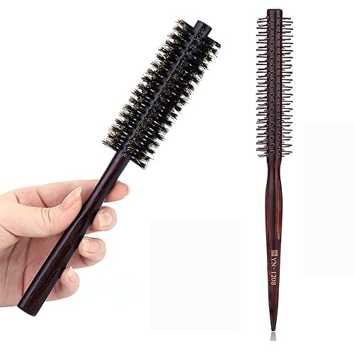 Cepillo de pelo con cerdas de jabalí 100% para cabello fino o corto, cepillo redondo de 1 pulgada para secado por soplado