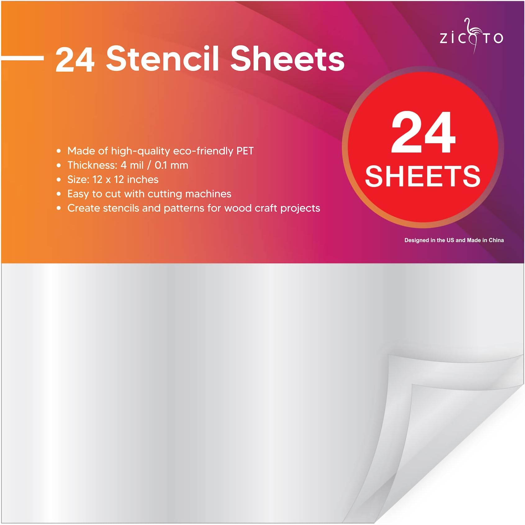 Easy Cut Stencil Sheet Set of 24-12ââ‚¬Âx12ââ‚¬Â Acetate Mylar for Cricut Vinyl Cutting ââ‚¬â€œ Craft Material