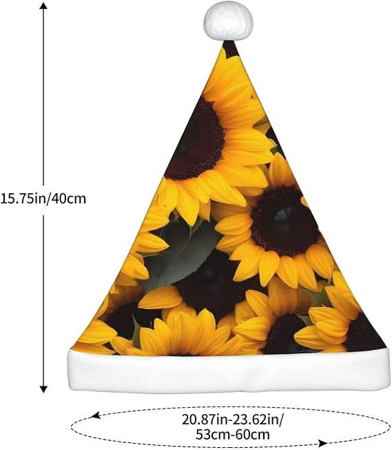 Santa Hat For Adults Christmas Hat Unisex Holiday Xmas Hats For New Year Festive Party,Vibrant Sunflower Blooms